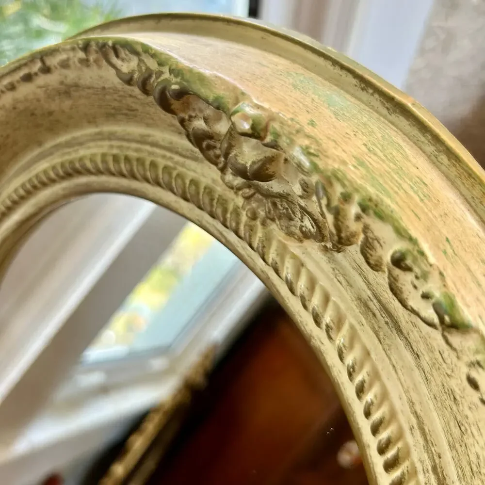 Vintage Shabby Chic Oval Mirror – Decorative Resin, Tabletop or Hanging